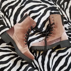 Pink/Mauve Velvet Combat Boots